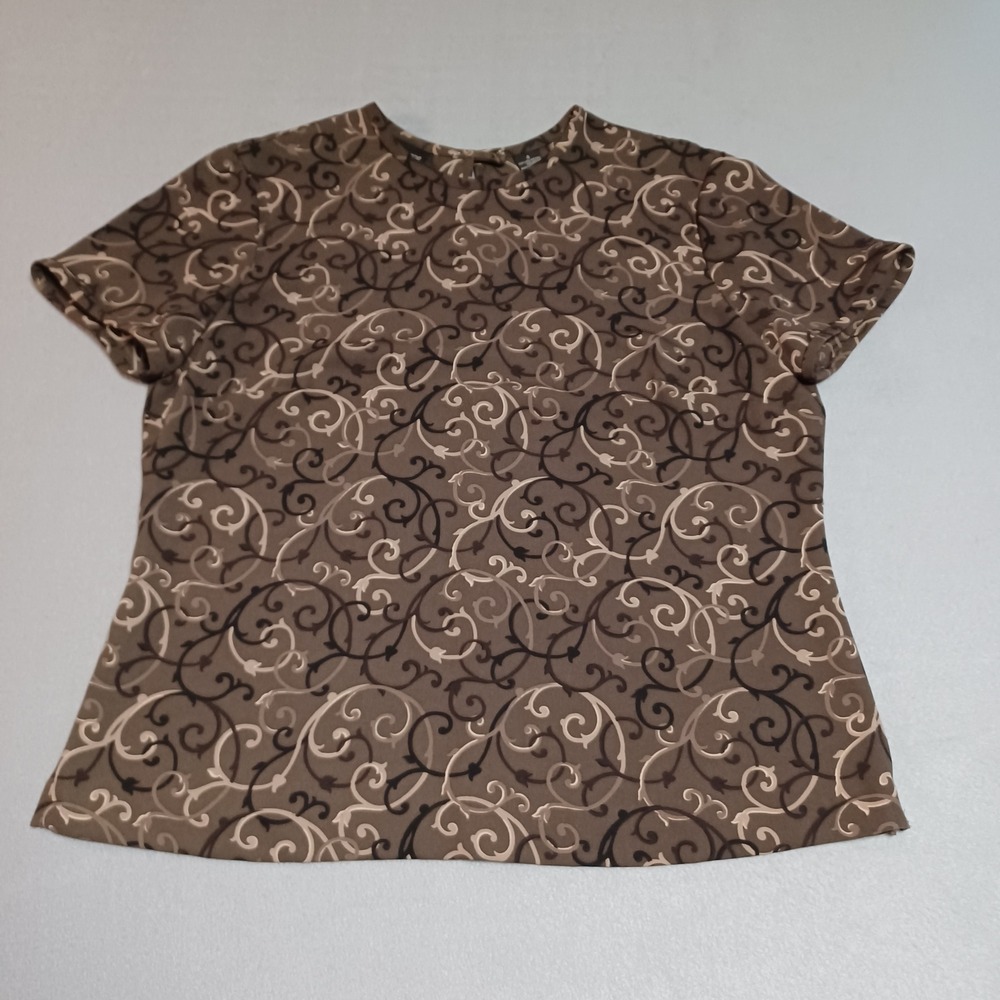 Liz Claiborne Collection Brown Scroll Print Short Sleeve Blouse Size 4 20859642